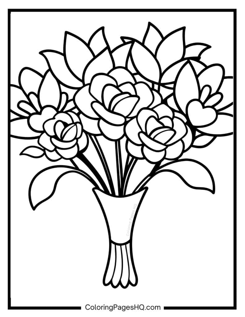 Pretty rose bouquet coloring sheet