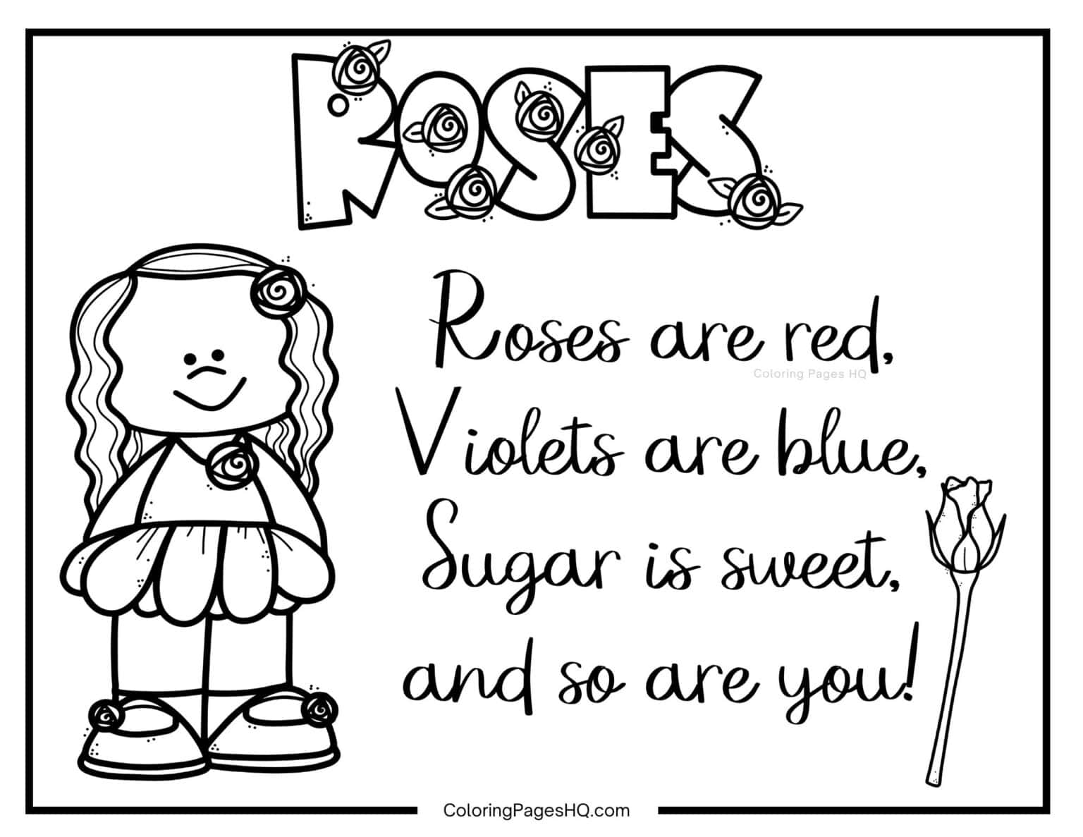 Pretty Rose Coloring Pages (Free PDF Printables) - Coloring Pages HQ