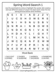 Fun Spring Word Search (Free PDF Printables) - Coloring Pages HQ