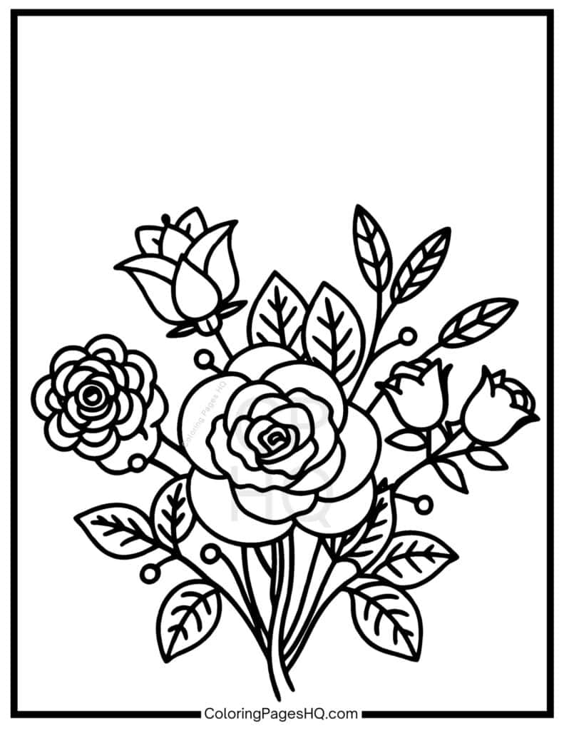 Beautiful rose bush coloring sheet