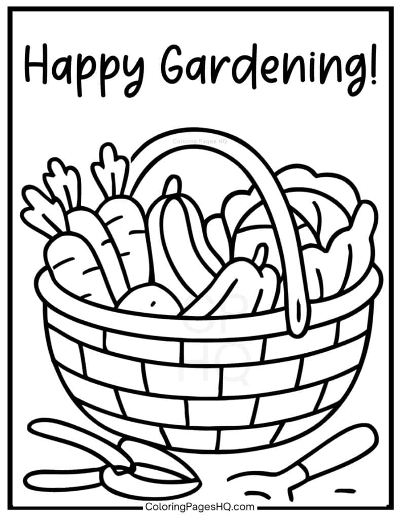 Basket filled with vegetables coloring sheet