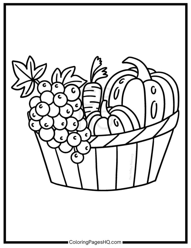 Basket of fall fruit coloring pages