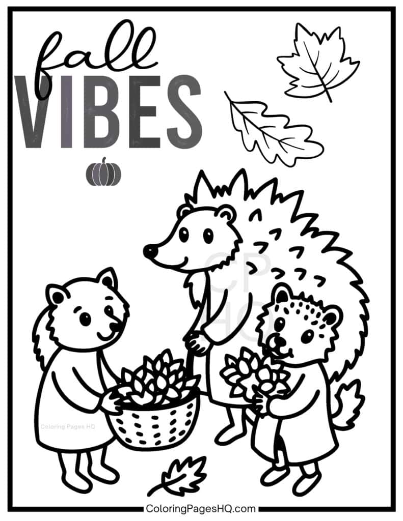 Fall vibes with cute animals coloring page