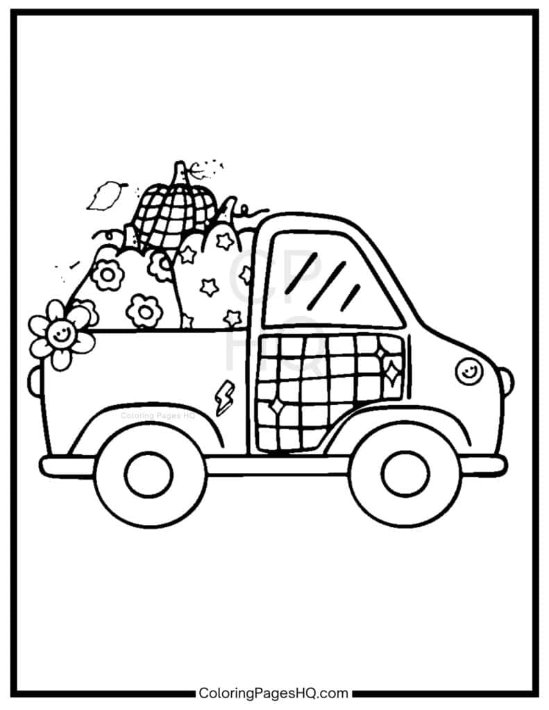 Farmer's pickup loaded with cute pumpkins coloring page