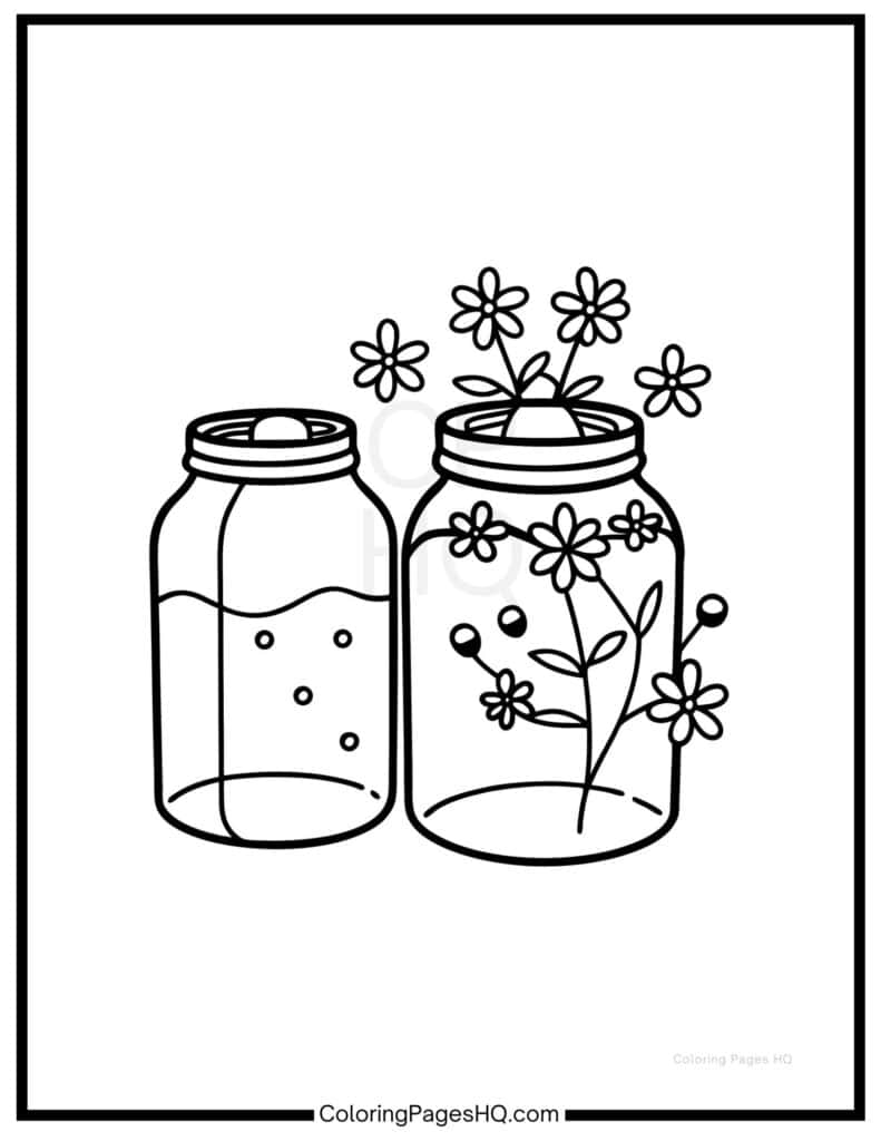 Flowers filling a jar to color