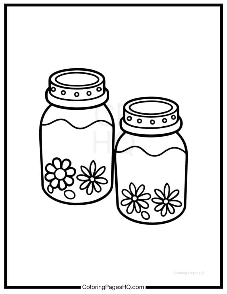 Flowers inside two jars to color