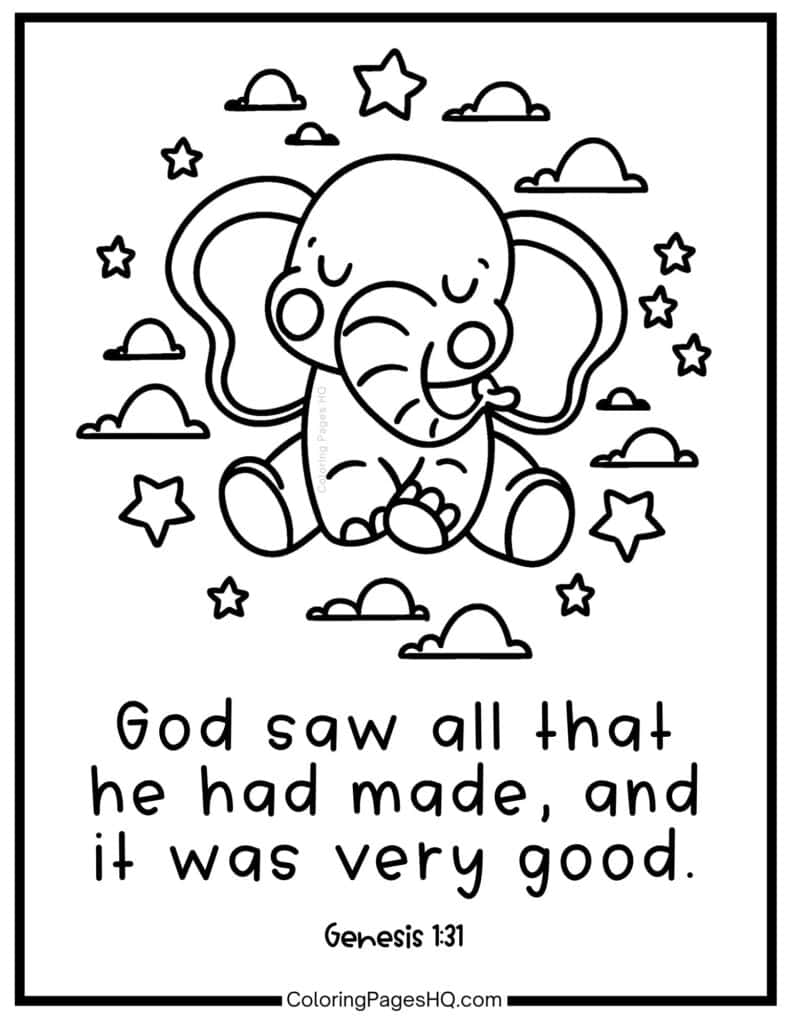 Happy elephant God saw all that he had made Genesis 1:31 coloring page