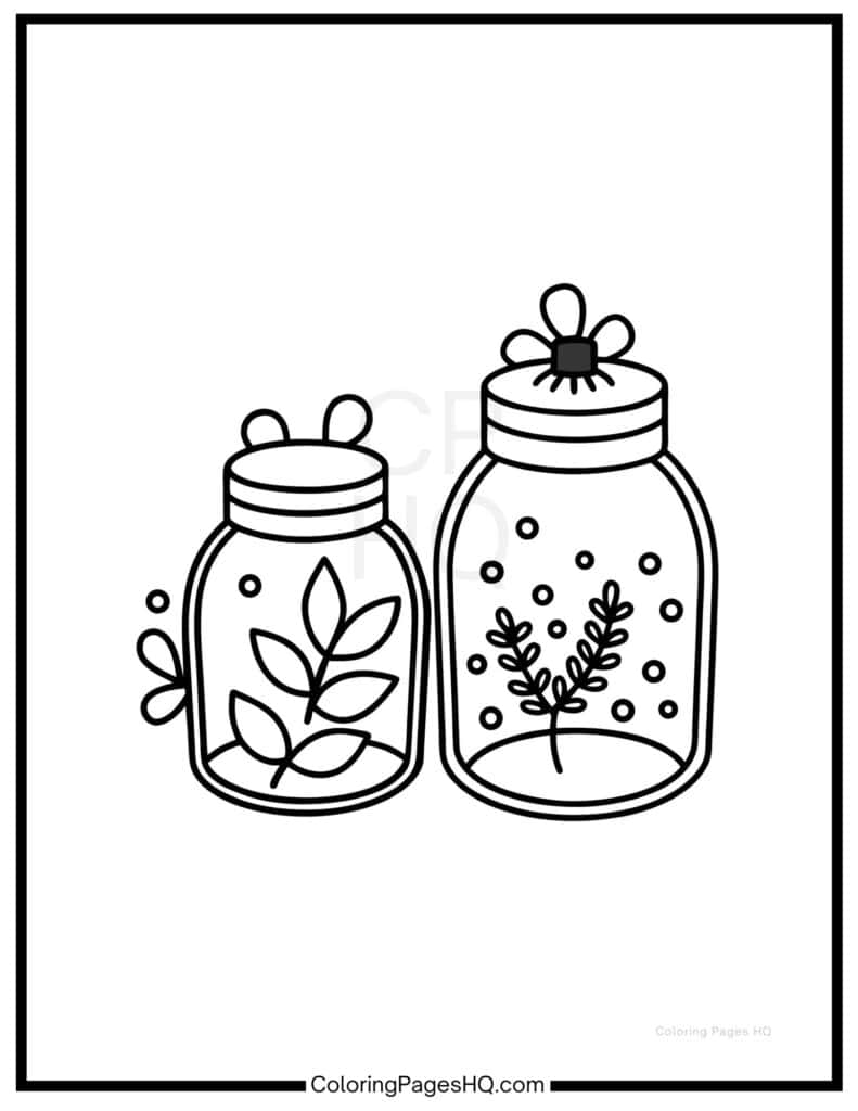 Jar with flowers inside coloring sheet