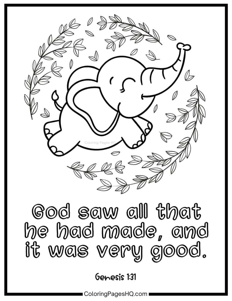 Jumping elephant God saw all that he had made Genesis 1:31 coloring page