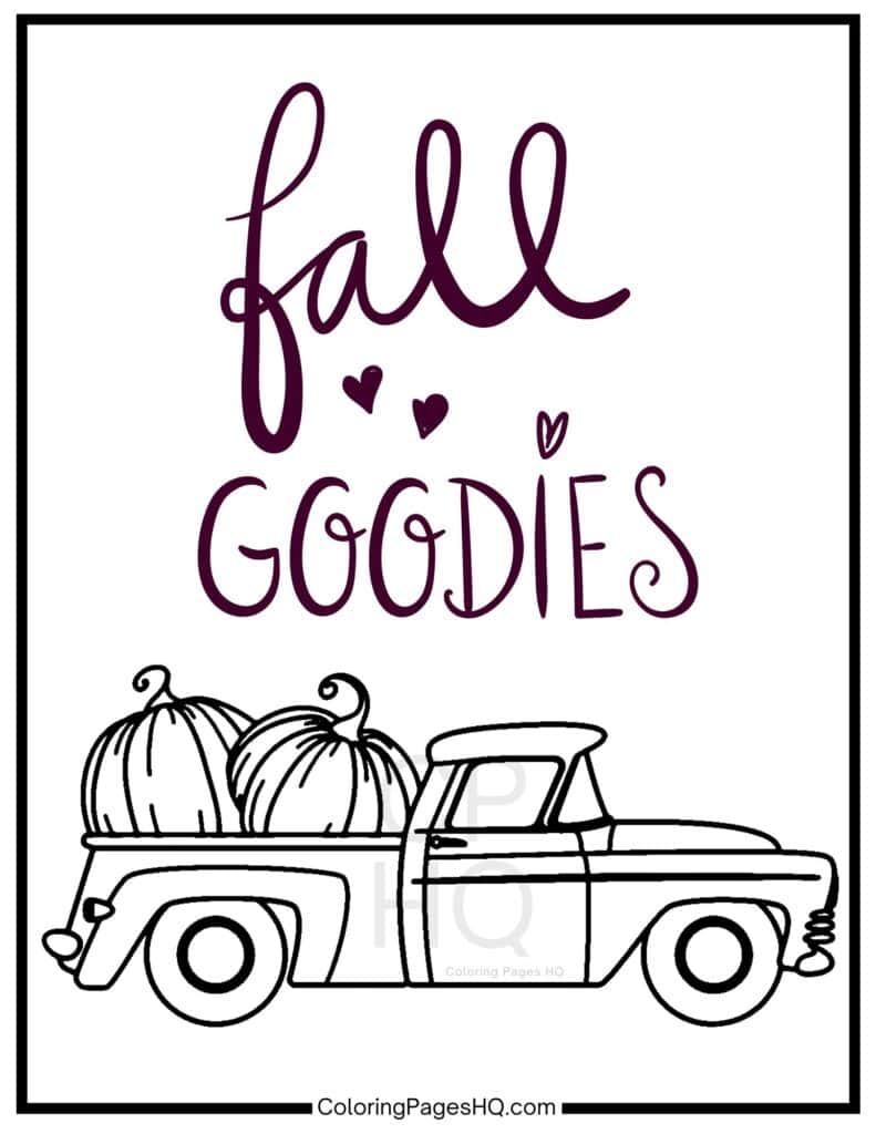 Old timer's truck with pumpkins in the bed coloring page