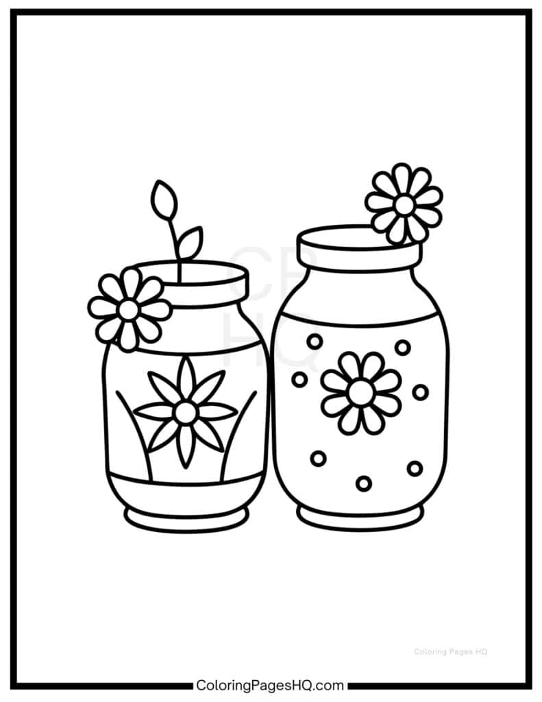 Pretty flowers inside Mason jars coloring sheet