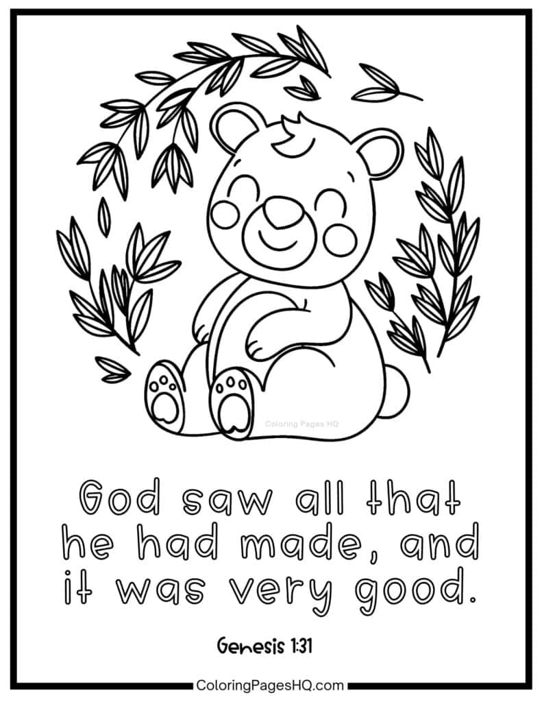 Smiling bear God saw all that he had made Genesis 1:31 coloring page