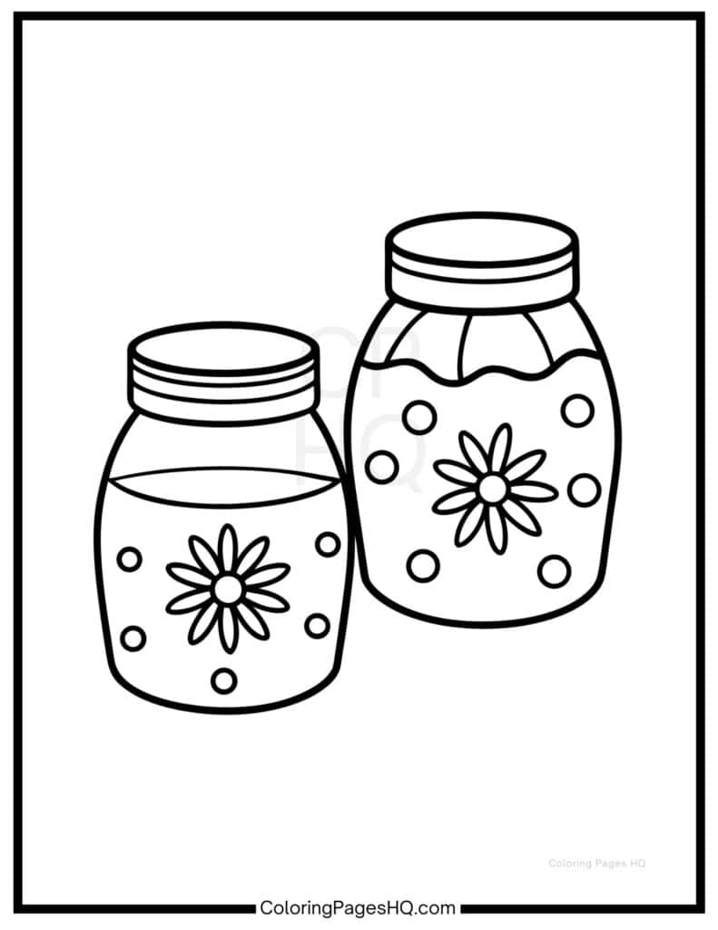 Spring jars with flowers coloring page