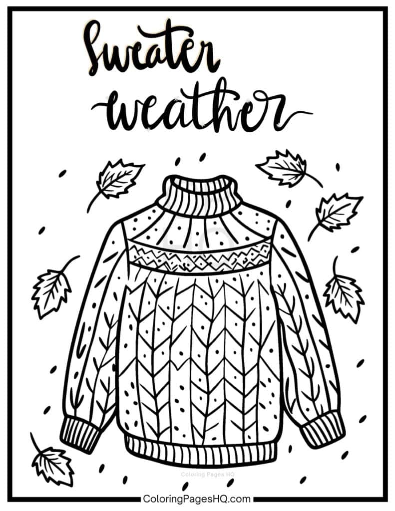 Sweater weather and sweater surrounded by leaves coloring sheet