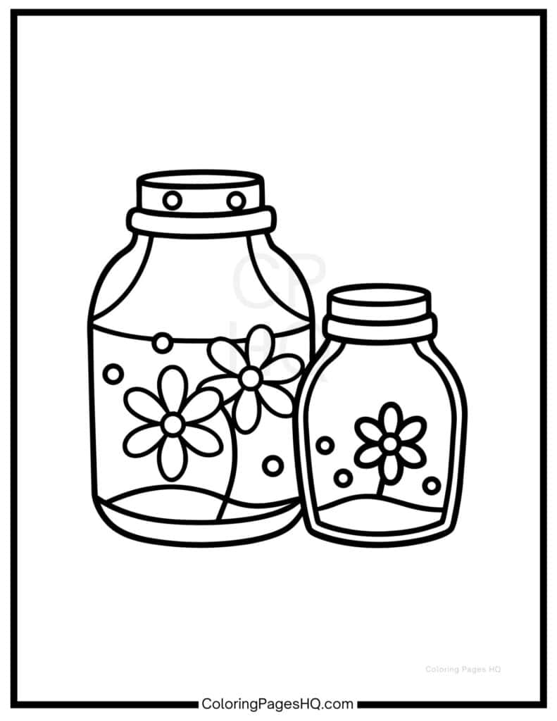 Two jar coloring pages with flowers inside