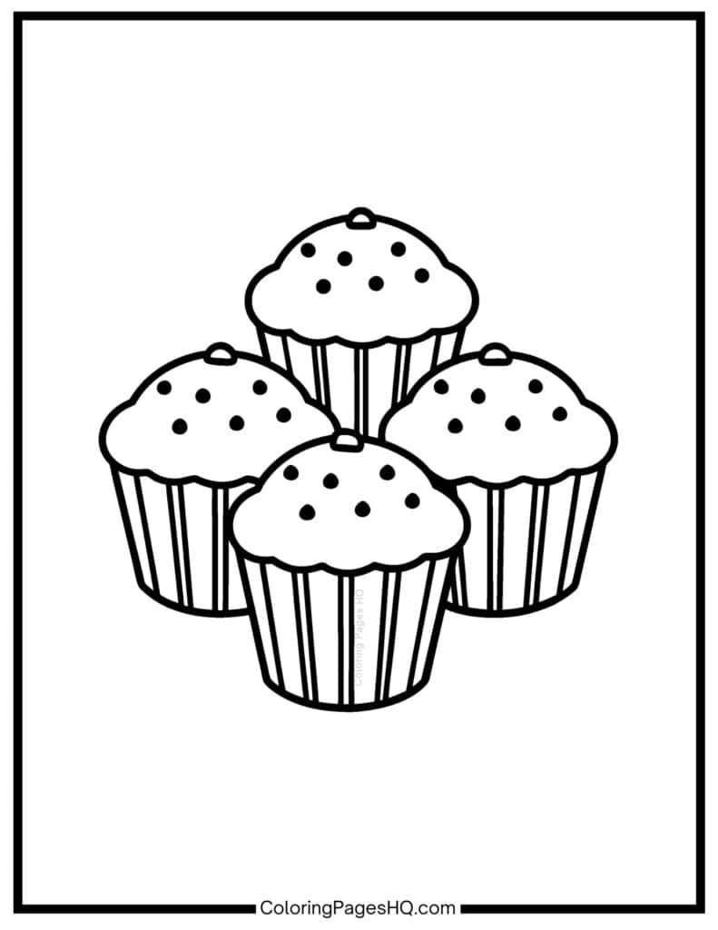 Four cupcakes with sprinkles to color