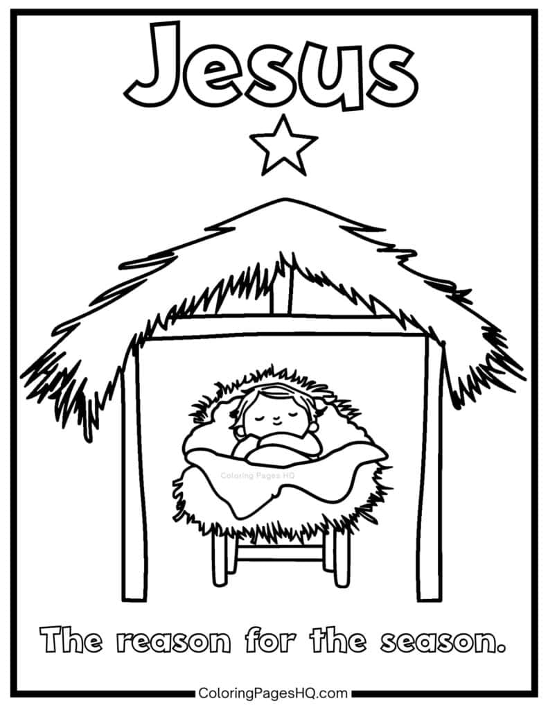 Baby Jesus in a manger coloring page