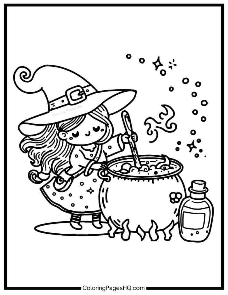 CUte witch mixing witches brew coloring sheet
