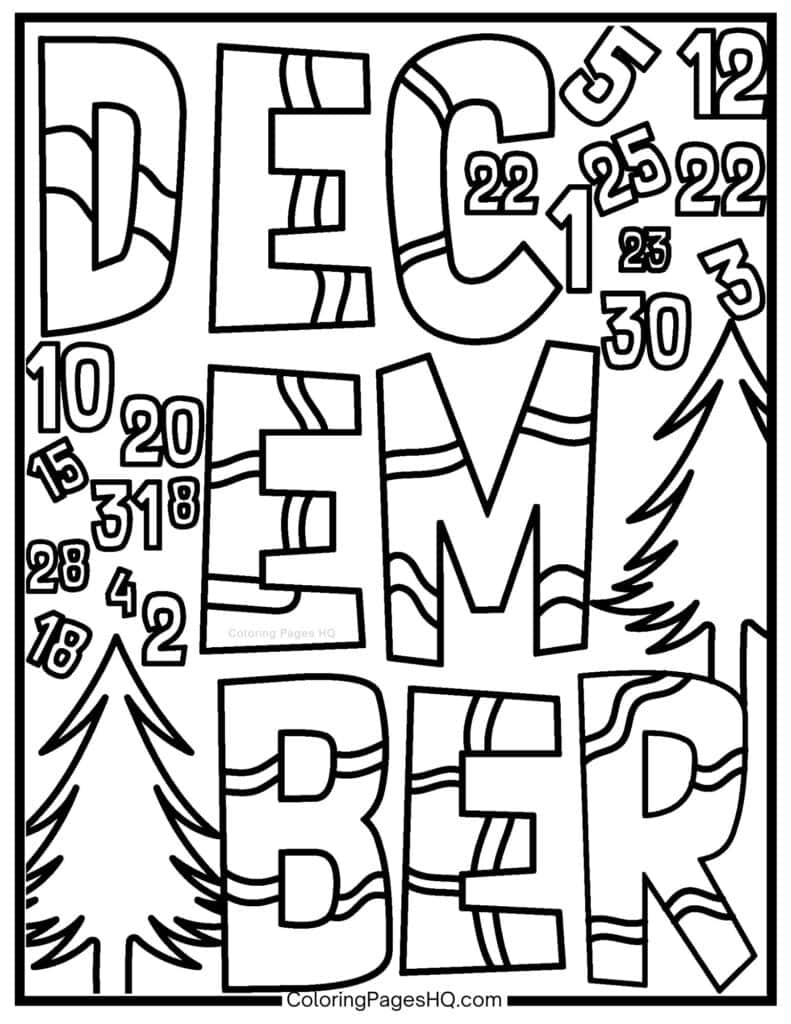 December dates coloring page