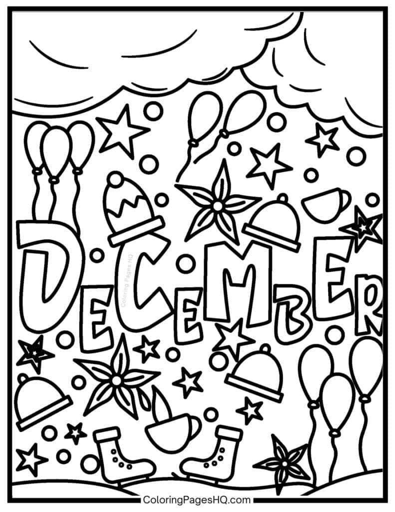 Hand-drawn December coloring page
