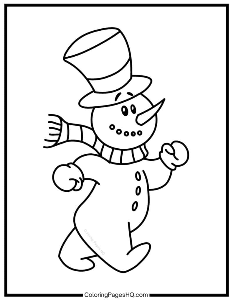 Running snowman coloring page