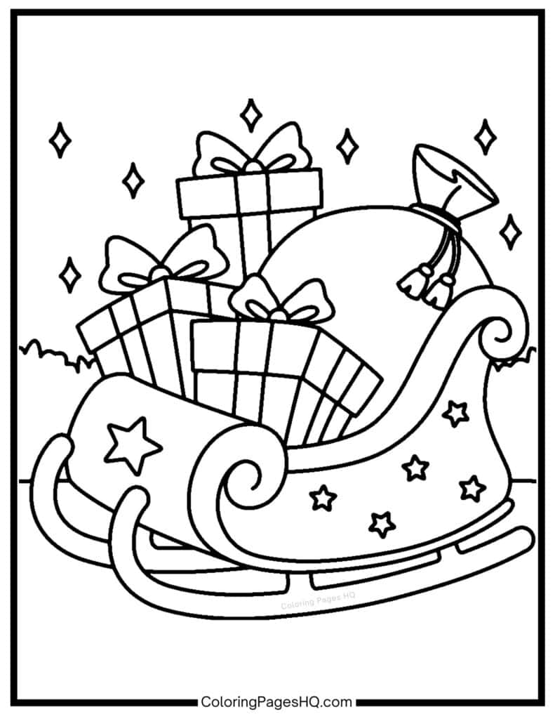 Santa's sled filled with Christmas gifts coloring page