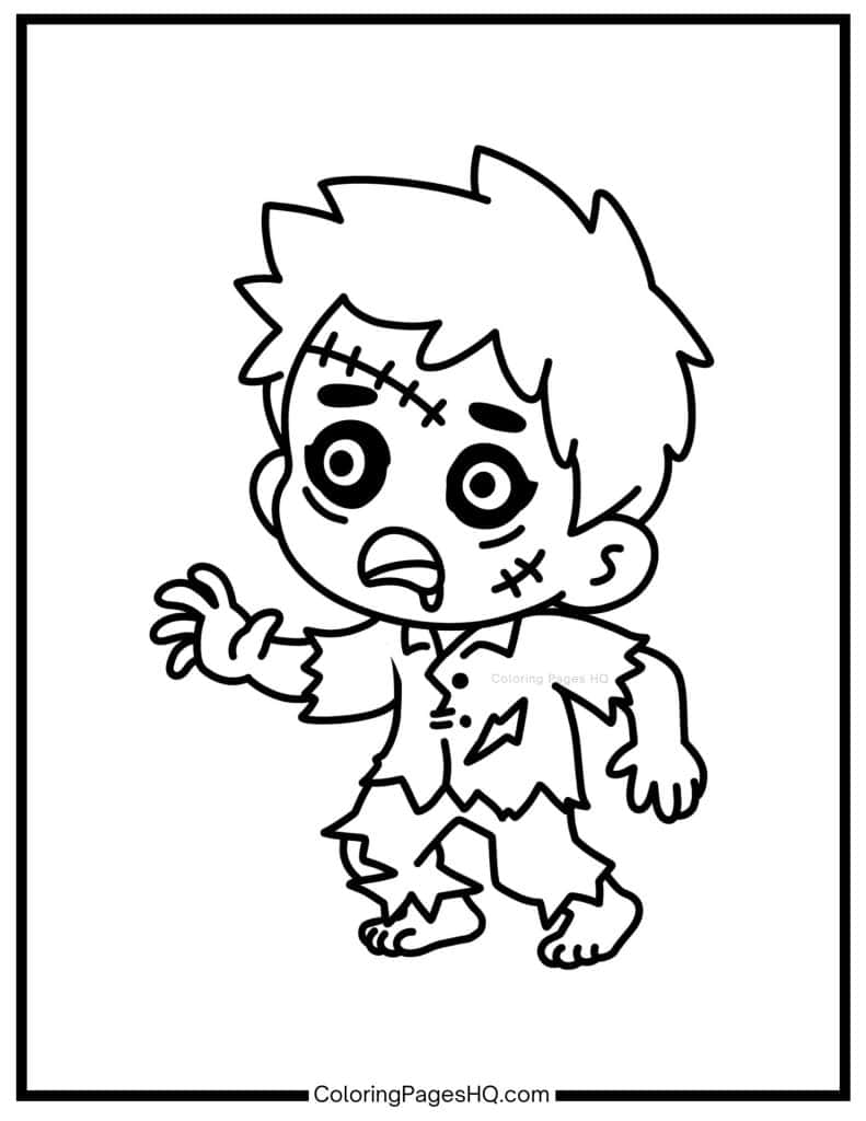 Scary boy zombie coloring sheet