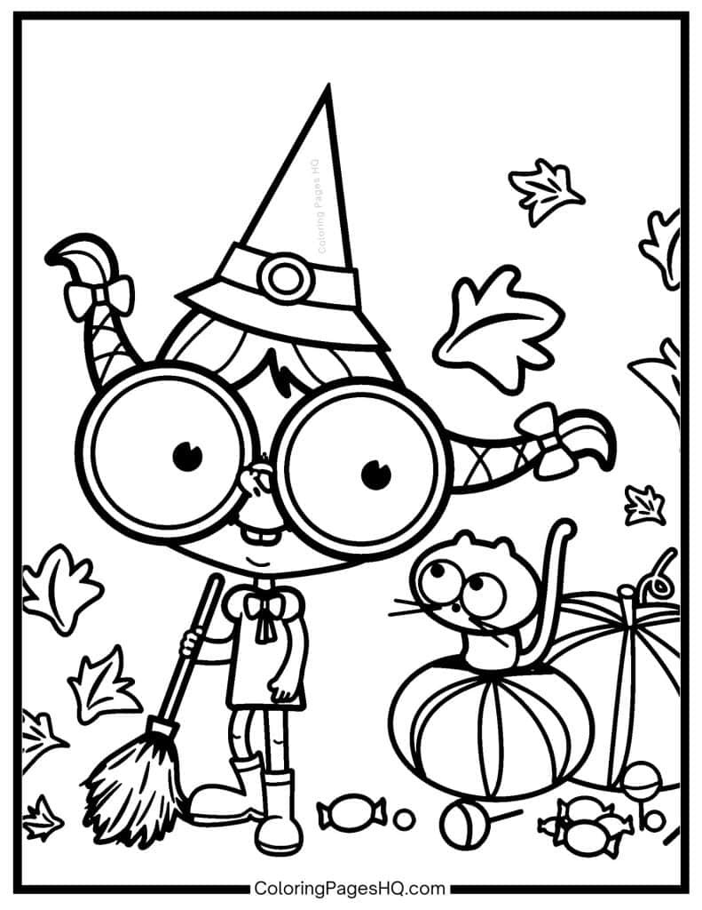 Silly girl witch coloring page