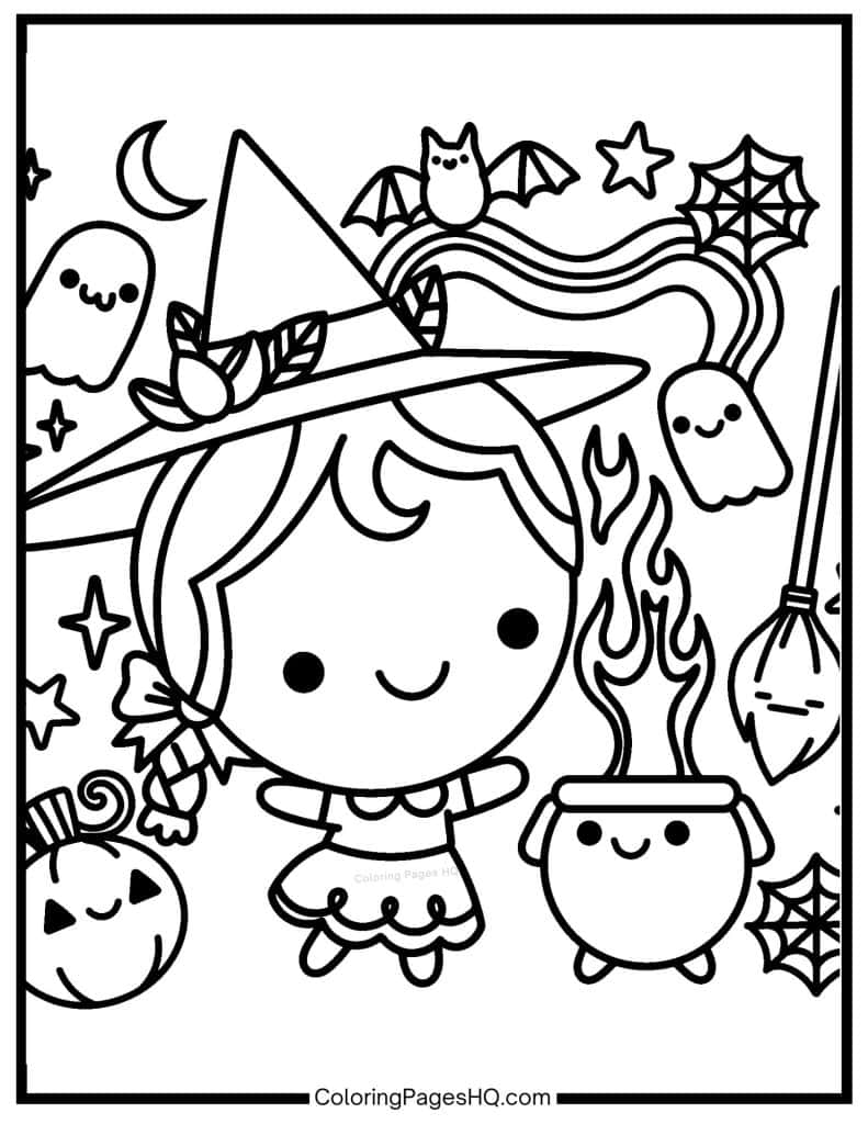 Witch dancing by witches brew coloring page