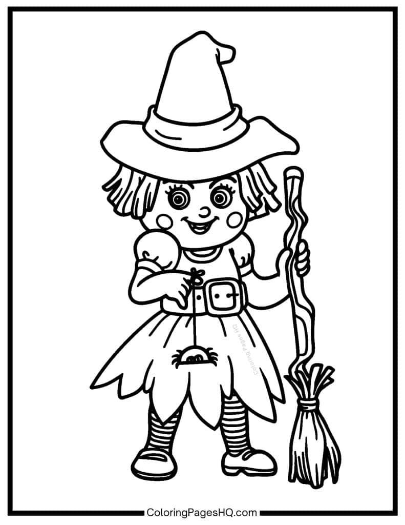 Witch dressed like a scarecrow coloring page