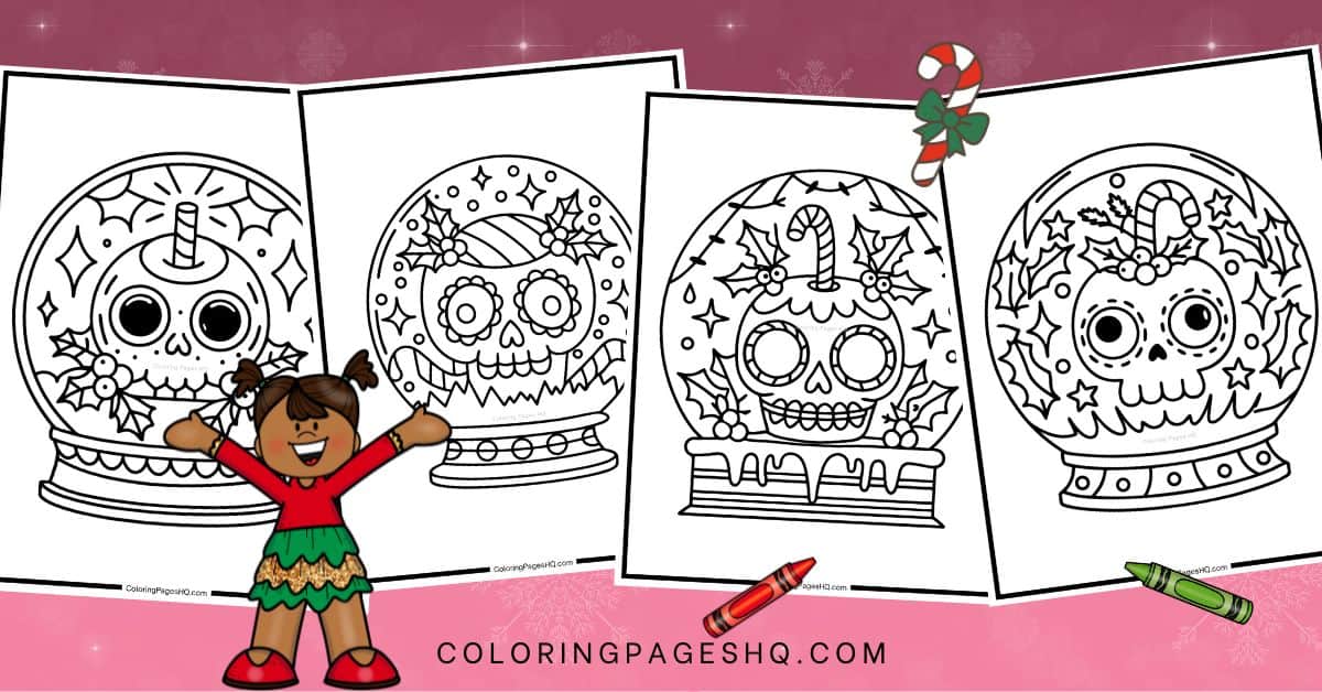 Christmas sugar skull snow globe coloring pages featured image