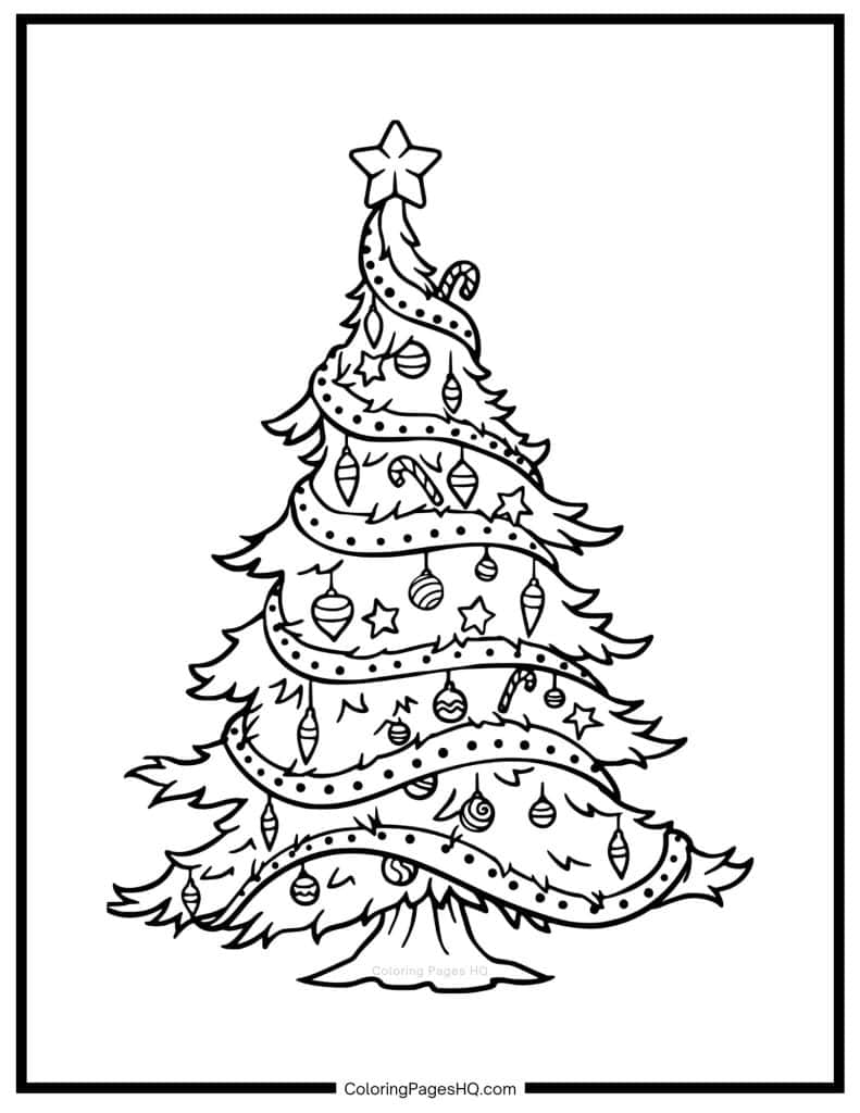 Christmas tree with a star on top coloring page