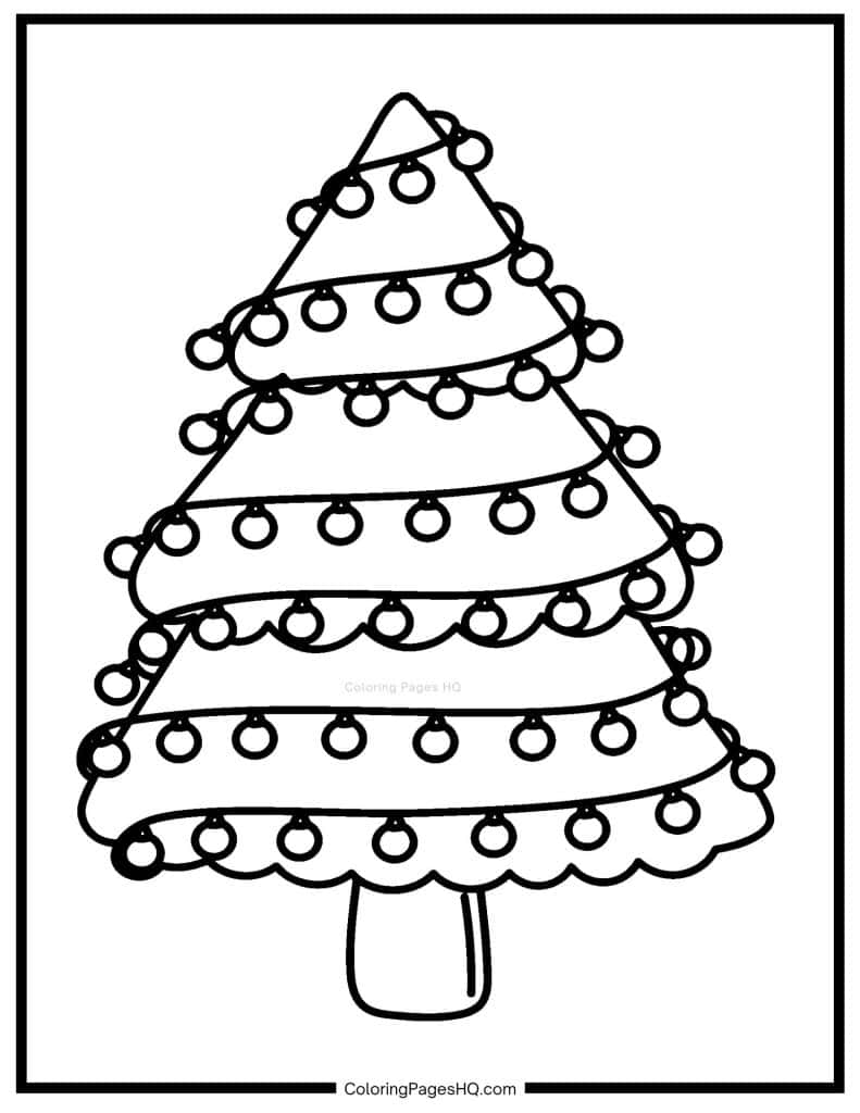 Christmas tree wrapped in lights coloring page
