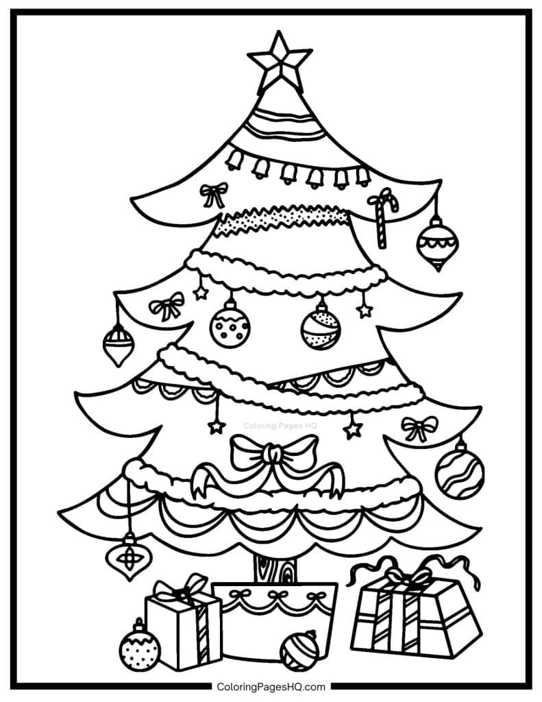 Christmas tree wrapped in tinsel coloring page