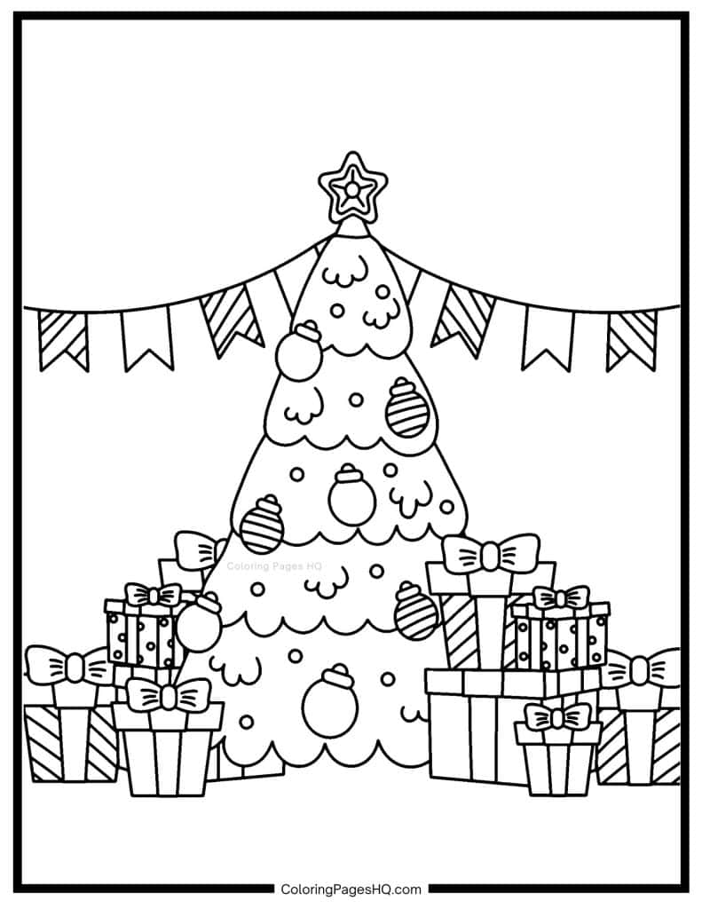 Cute hand-drawn Christmas tree coloring page