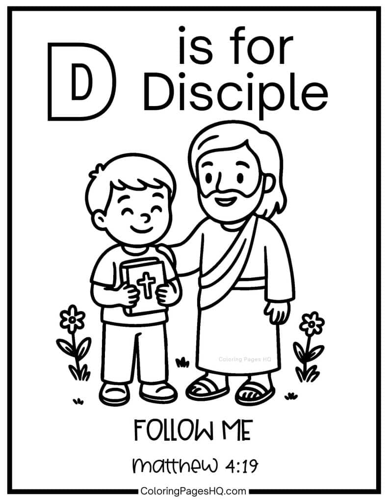 D is for Disciple bible alphabet coloring page