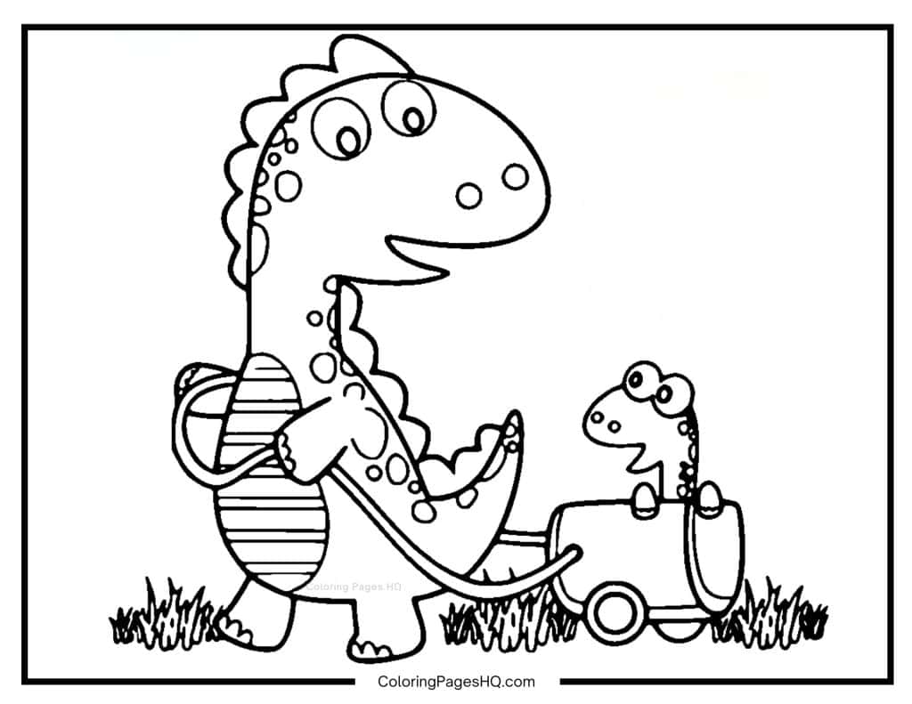 Dinosaur pulling a wagon coloring page