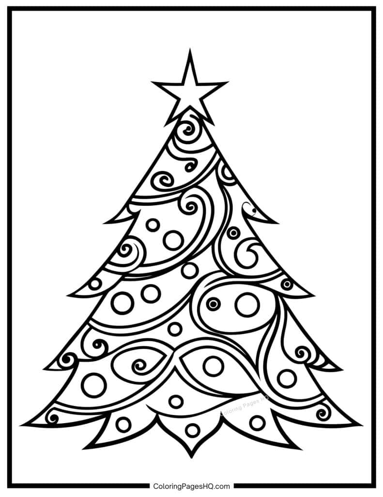 Fancy Christmas tree coloring page