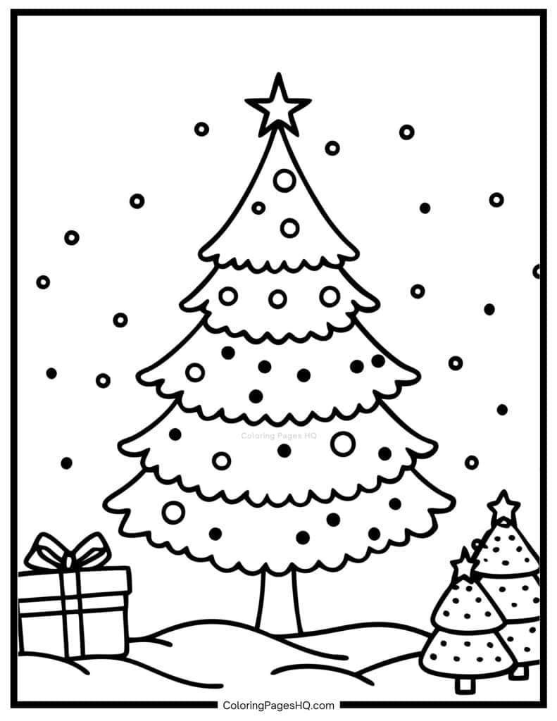 Hand-sketched Christmas tree with a star coloring page 1