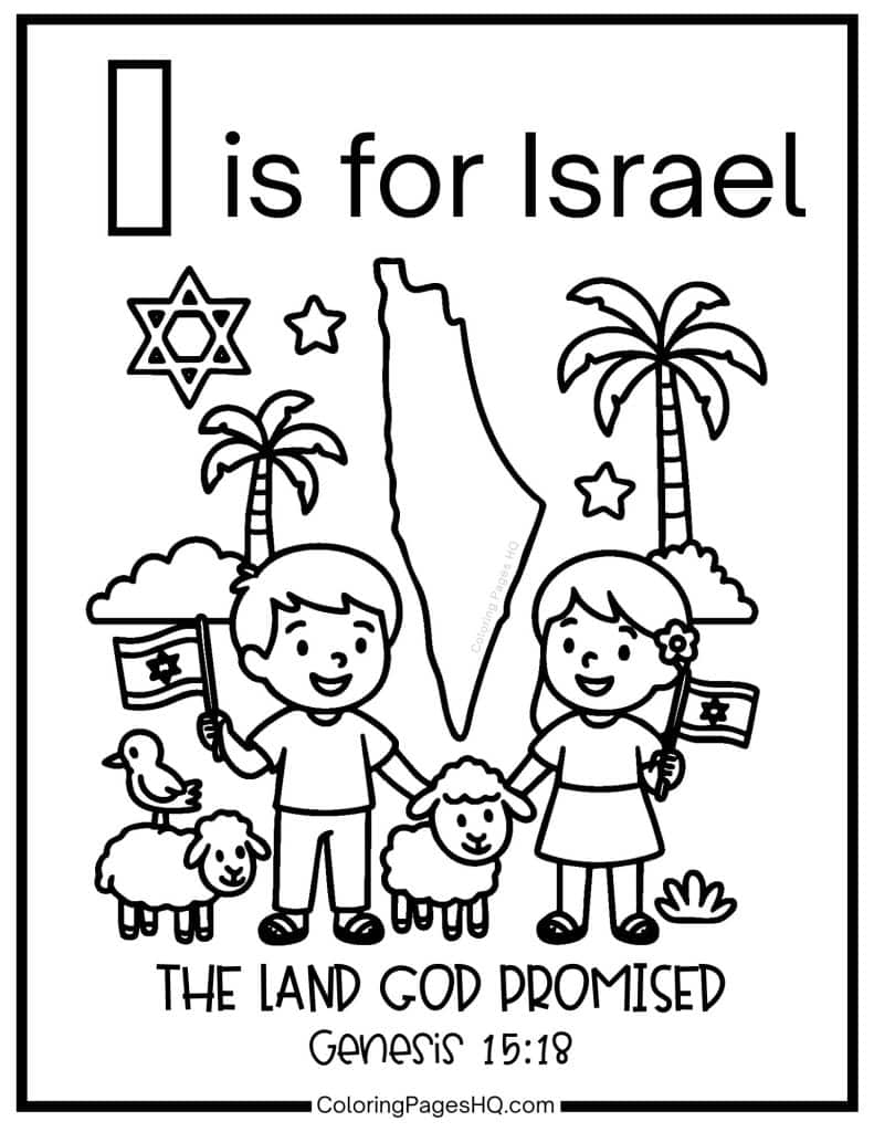 I is for Israel bible alphabet coloring page