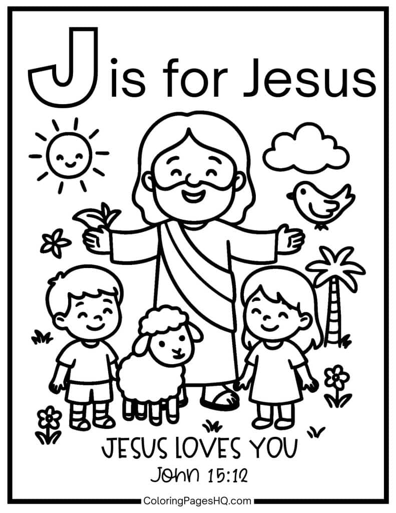 J is for Jesus bible alphabet coloring sheet