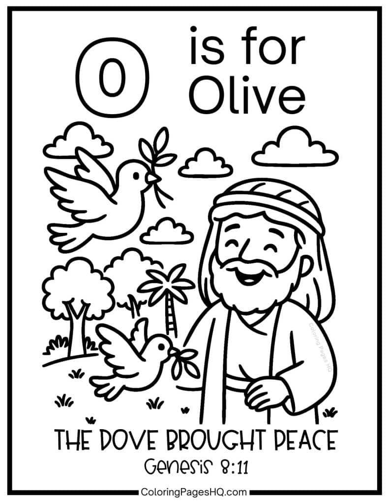 O is for Olive bible alphabet coloring page