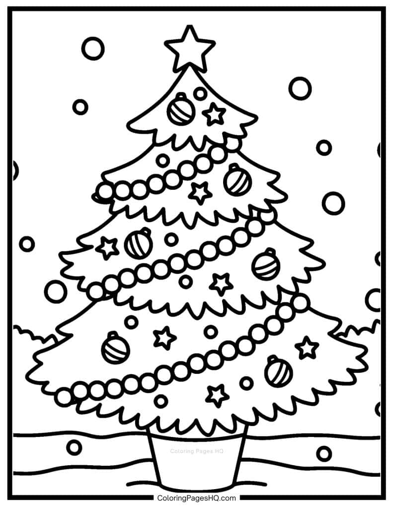 Show falling on a Christmas tree coloring sheet