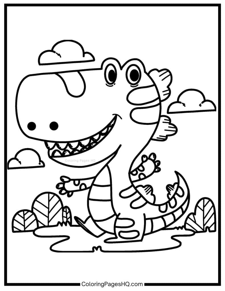 Silly dinosaur with big teeth sheet to color