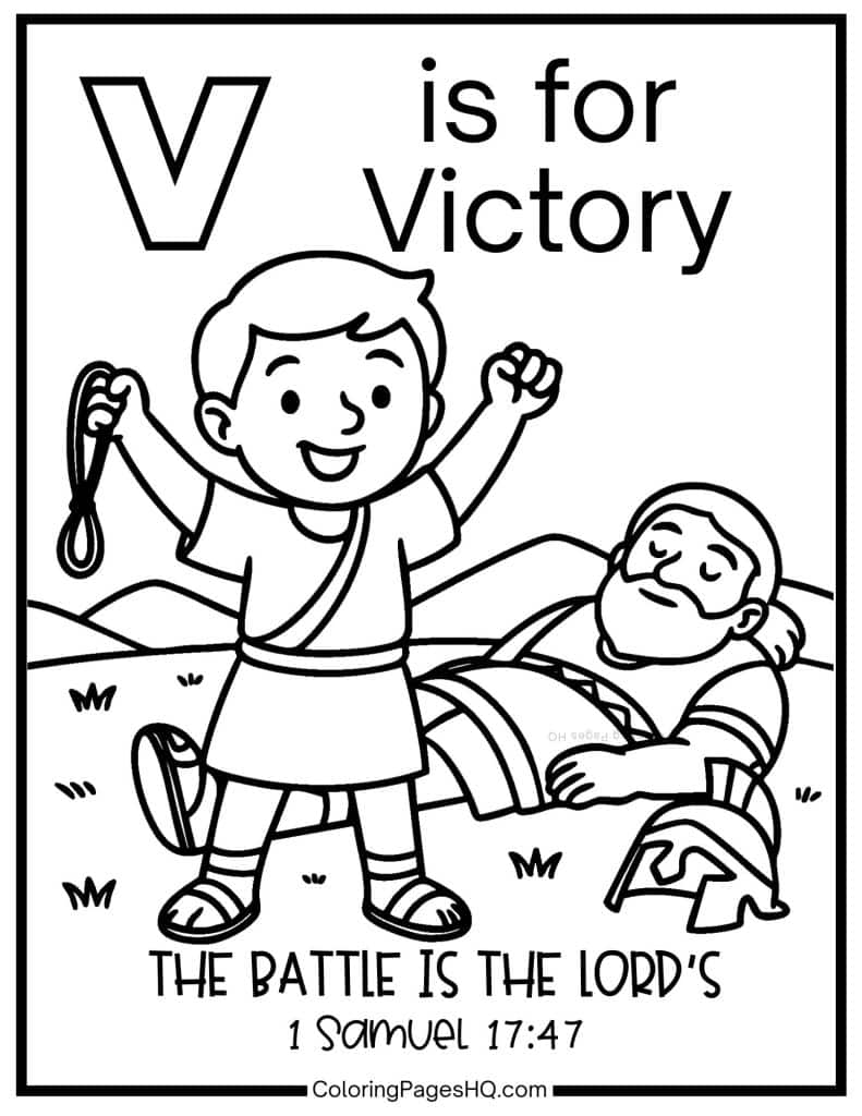 V is for victory bible alphabet coloring sheet