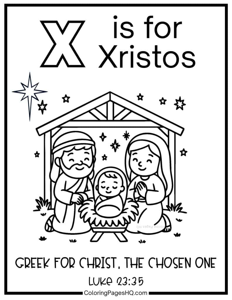 X is for Xristos bible alphabet coloring page