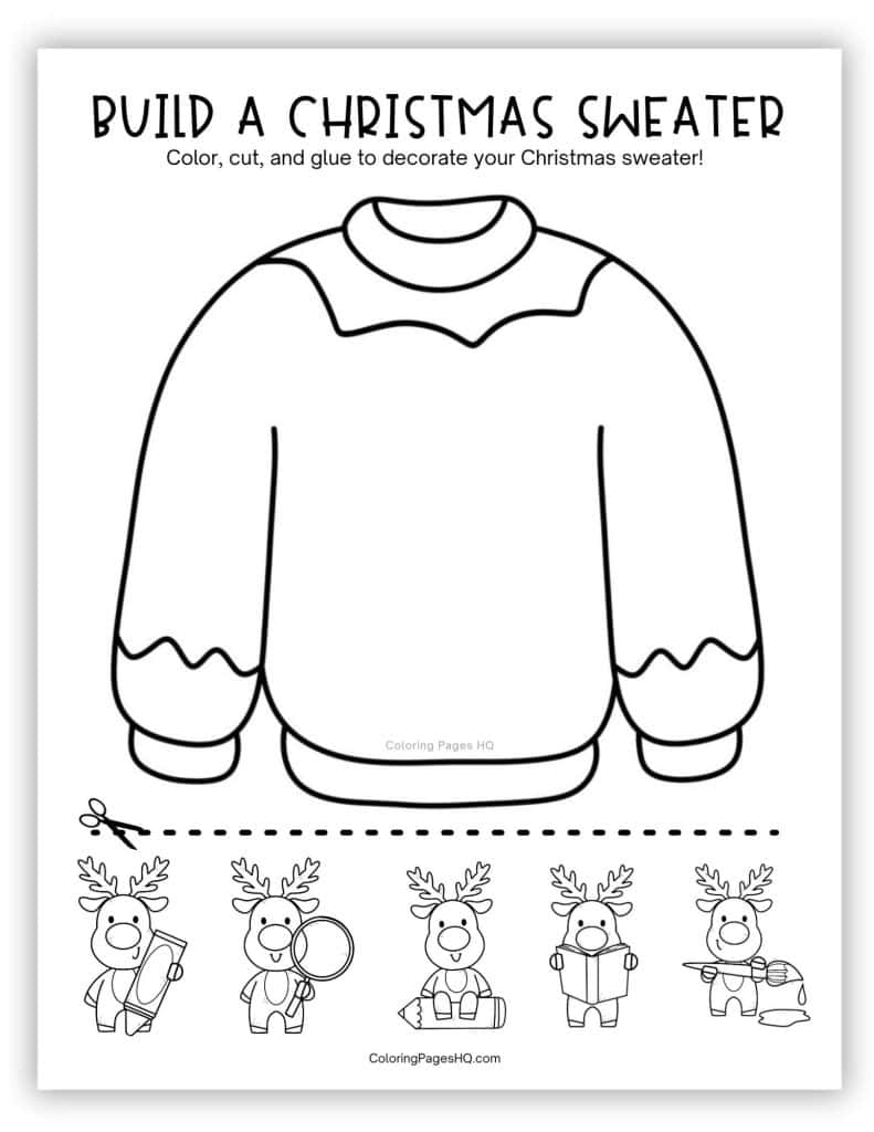 Build a Christmas Sweater Reindeer in School Coloring Pages