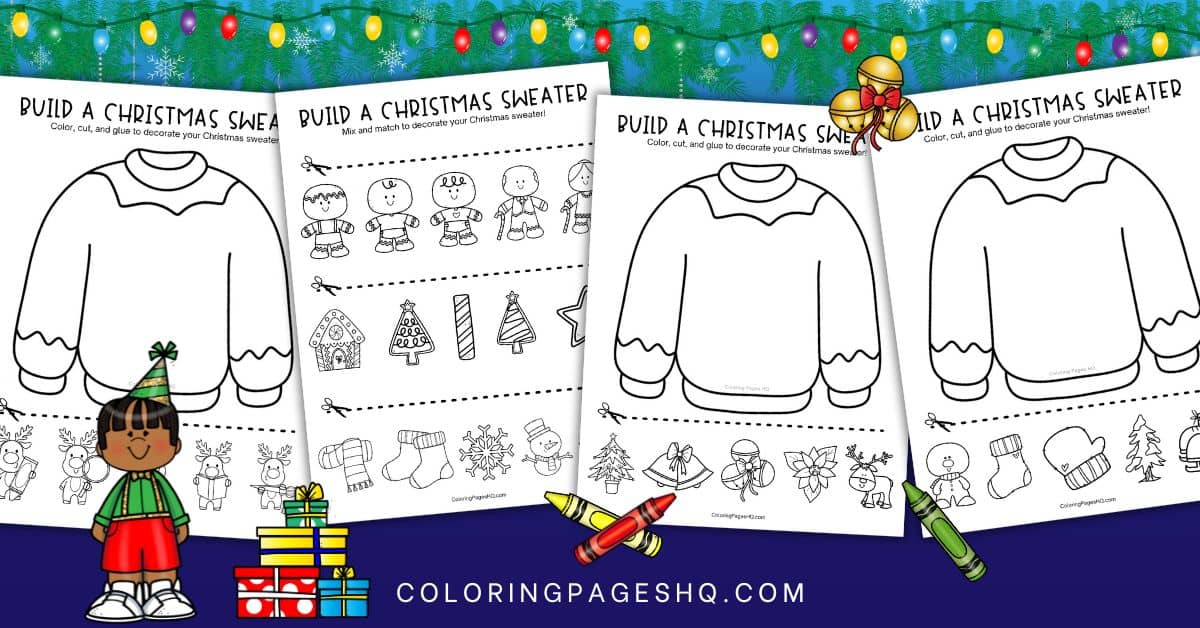 Build a Christmas sweater coloring pages featured image