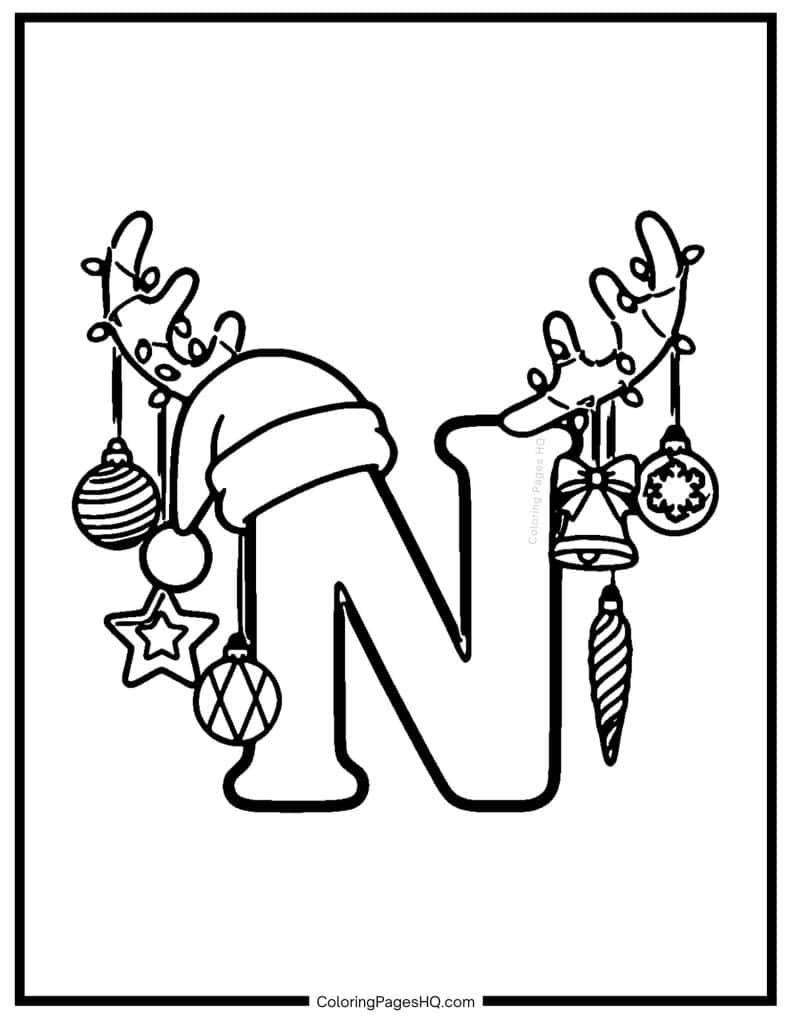 Christmas Alphabet Coloring Pages Letter N