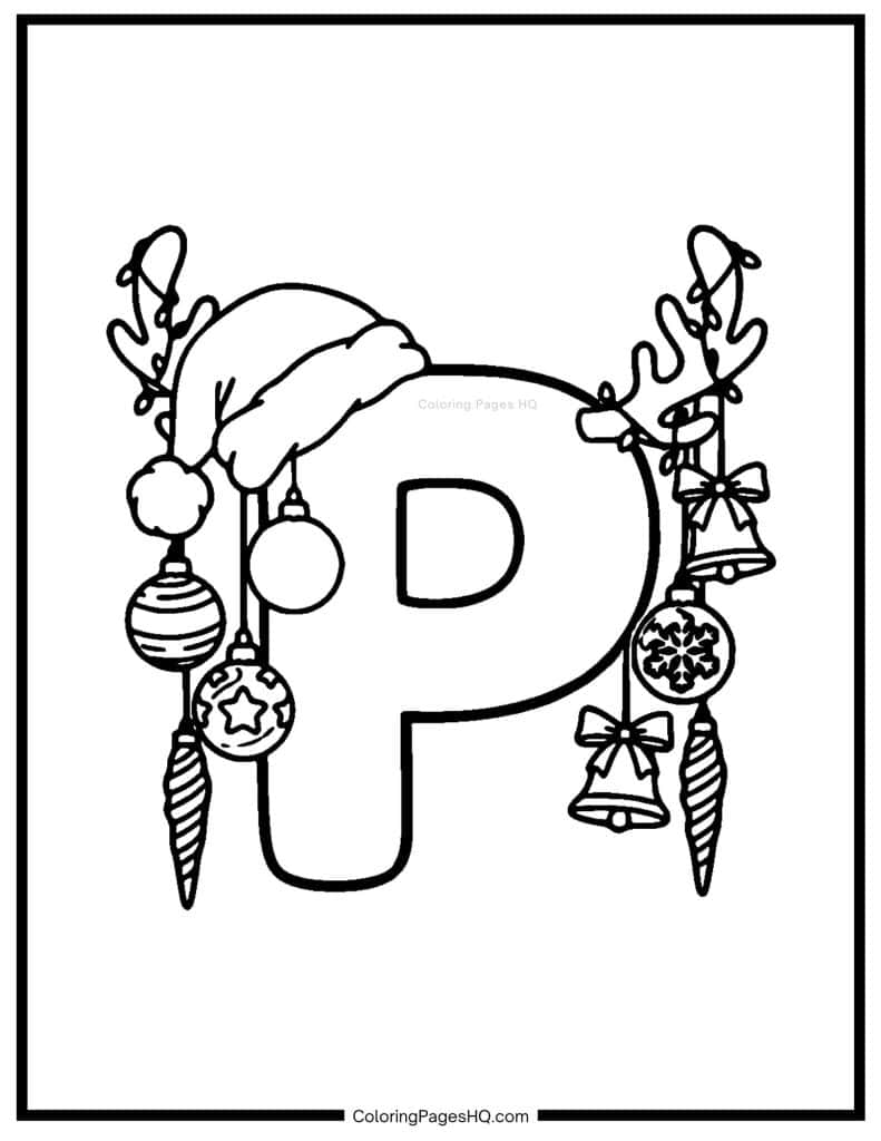 Christmas Alphabet Coloring Pages Letter P